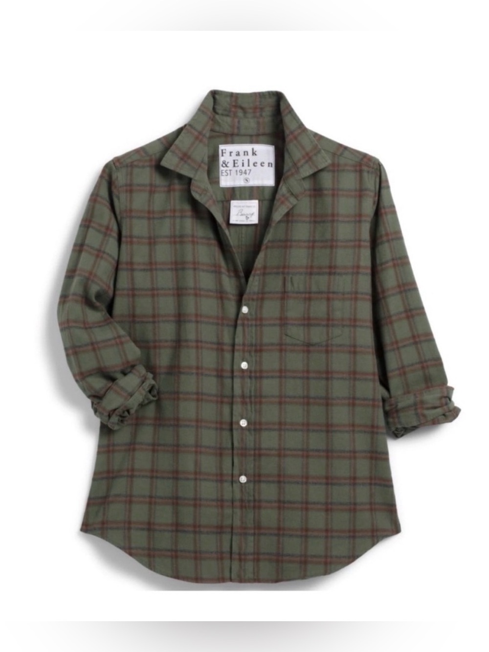 FRANK & EILEEN women's barry flannel button up in green brown gold plaid XS